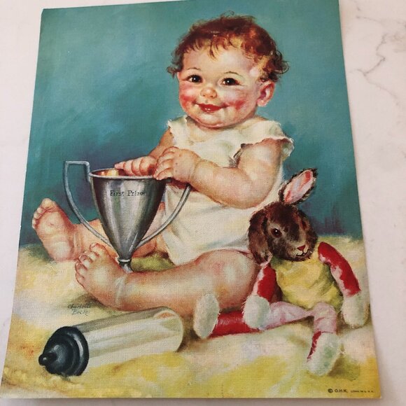 Vintage Cherubic Charlotte Becker Calendar Print "First Prize" - Picture 1 of 6